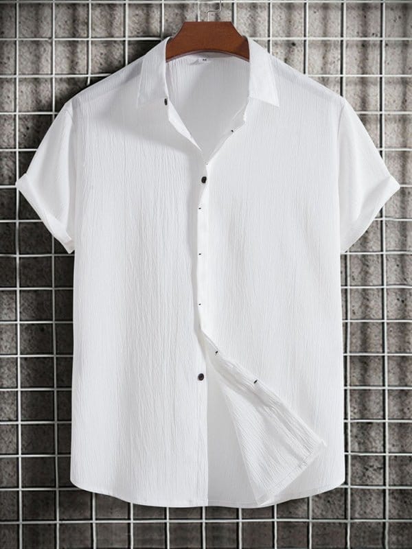 Short Sleeve Collared Flowy Shirt White / M