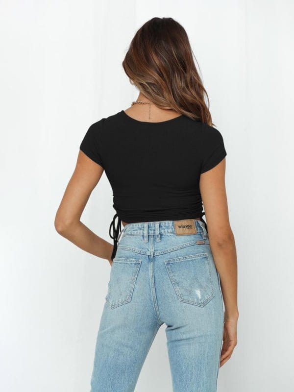 Side Tie Short Sleeve Crop Top