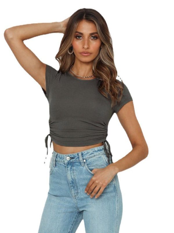 Side Tie Short Sleeve Crop Top