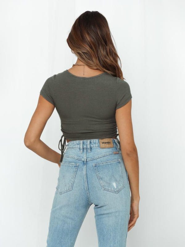 Side Tie Short Sleeve Crop Top