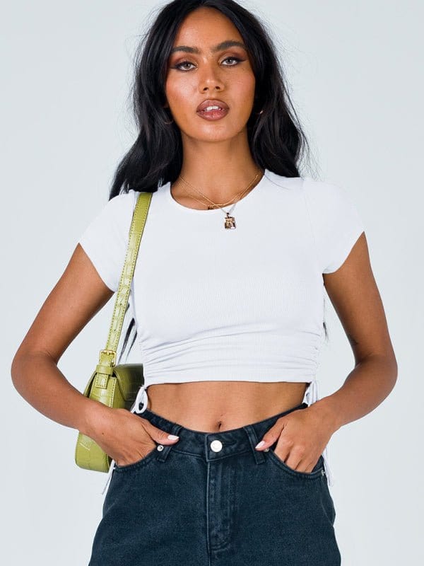 Side Tie Short Sleeve Crop Top White / S