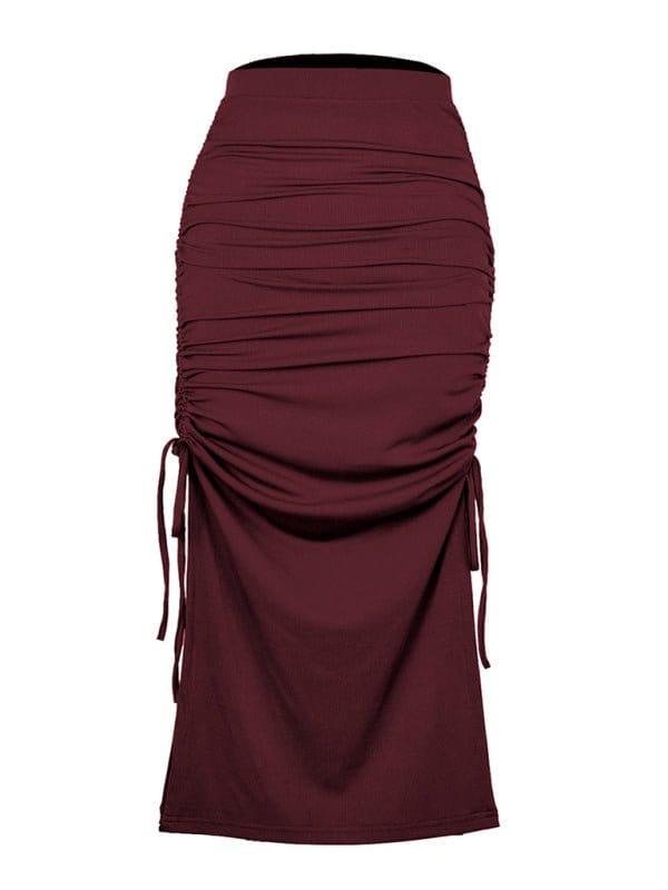 Slim Fit Cinched Skirt Wine Red / S