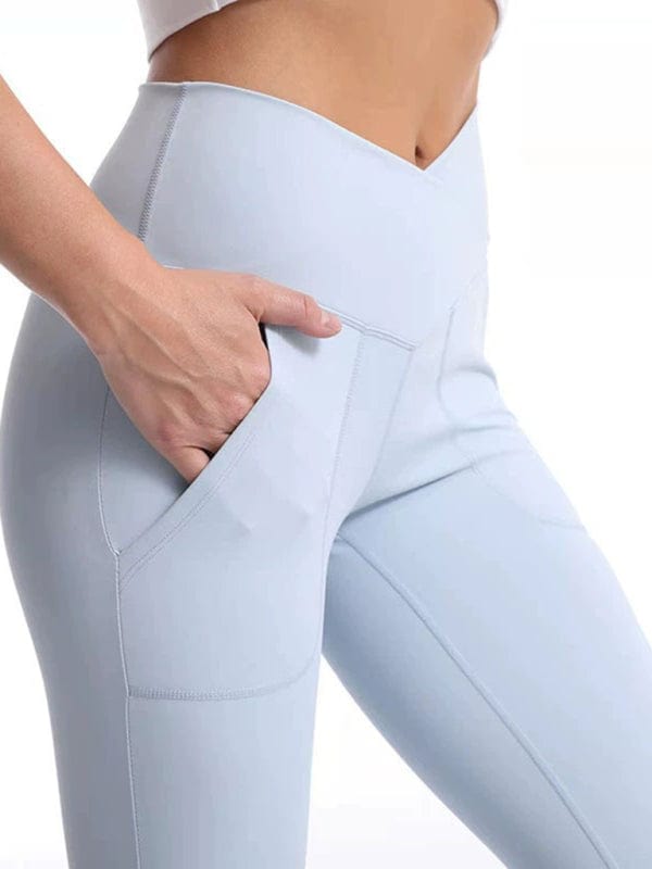 Slimming Crossover Waist Flared Leggings With Pockets