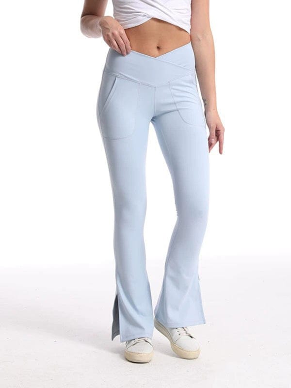 Slimming Crossover Waist Flared Leggings With Pockets