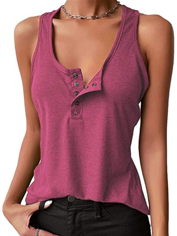 Snap Button Henley Tank Top