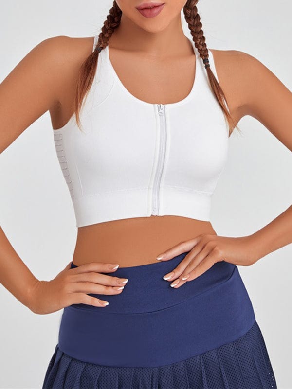 Solid Color Front Zipper Sports Bra