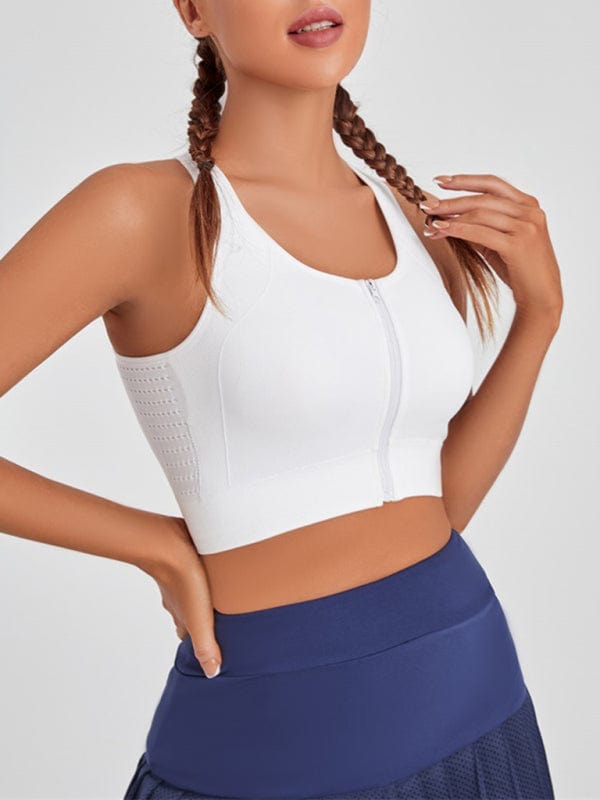 Solid Color Front Zipper Sports Bra