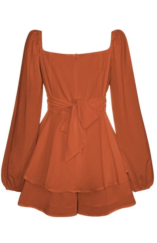 Square Neck Long Sleeve Ruffled Romper