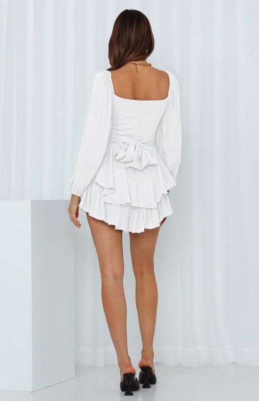 Square Neck Long Sleeve Ruffled Romper