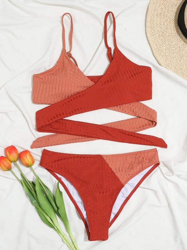 Starfish Beach Color Block Criss-Cross Bikini Set