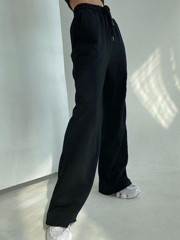 Straight Leg Sweatpants with Pockets and Drawstring Black / S