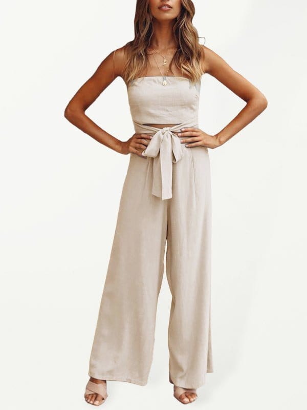 Strapless Tie-waist Jumpsuit khaki / S