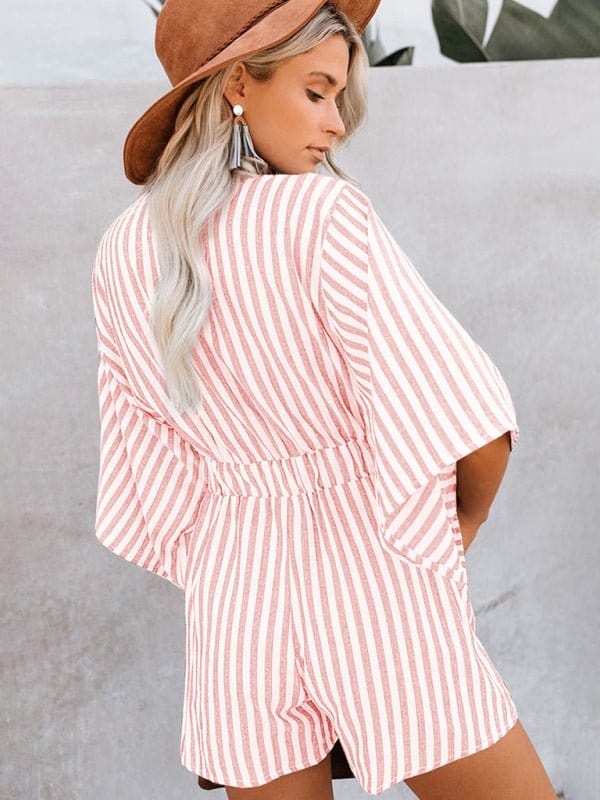 Striped Front Tying Romper