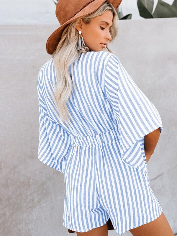 Striped Front Tying Romper