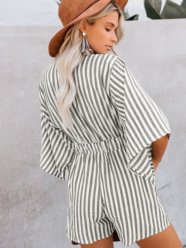 Striped Front Tying Romper