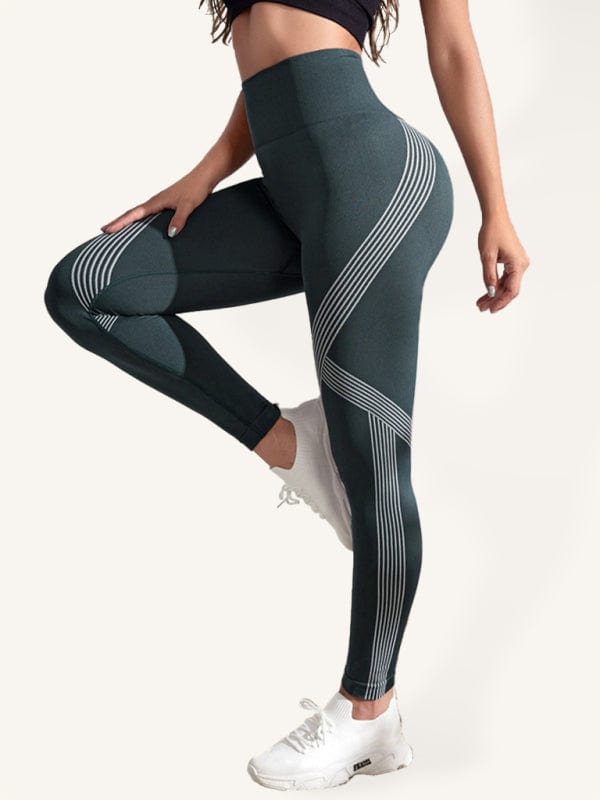 Striped High Waist Seamless Leggings Blue / S