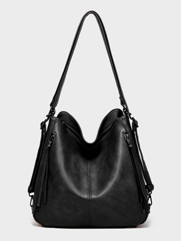 Tasseled Shoulder/Backpack Bag Black