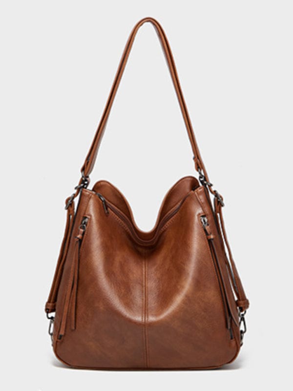 Tasseled Shoulder/Backpack Bag Brown