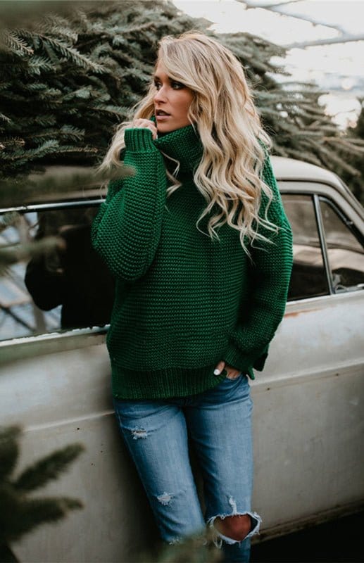 Thick Knit Oversize Turtle Neck Sweater