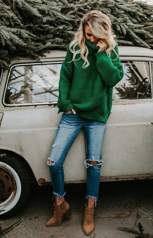 Thick Knit Oversize Turtle Neck Sweater