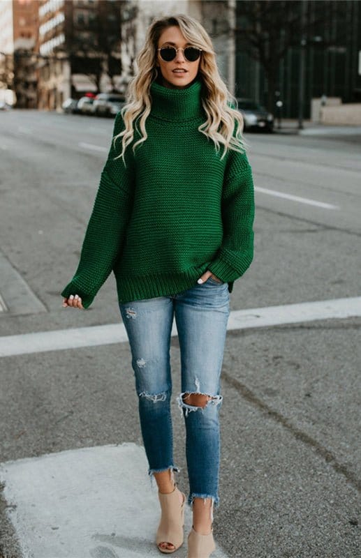 Thick Knit Oversize Turtle Neck Sweater