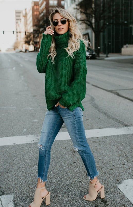 Thick Knit Oversize Turtle Neck Sweater