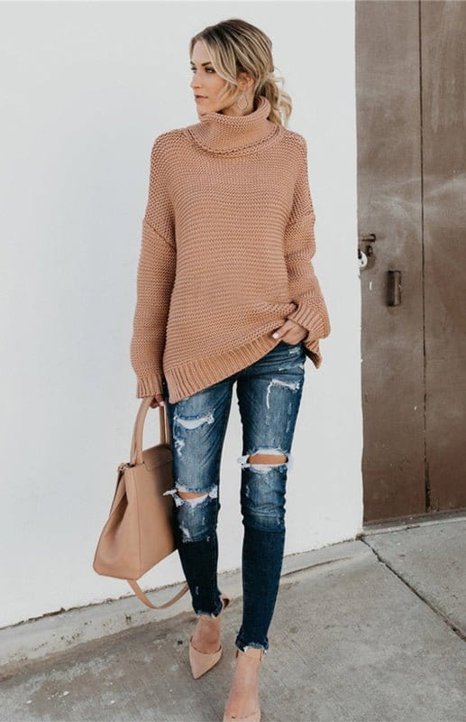 Thick Knit Oversize Turtle Neck Sweater