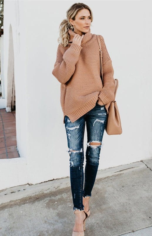 Thick Knit Oversize Turtle Neck Sweater