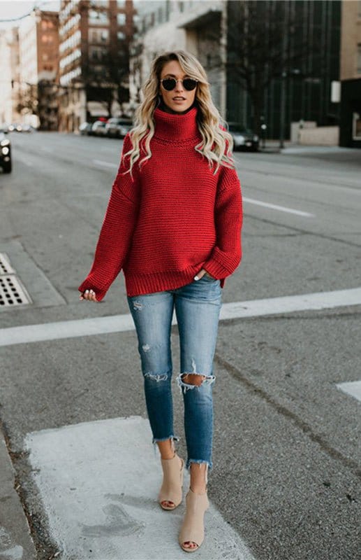 Thick Knit Oversize Turtle Neck Sweater