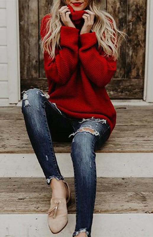 Thick Knit Oversize Turtle Neck Sweater