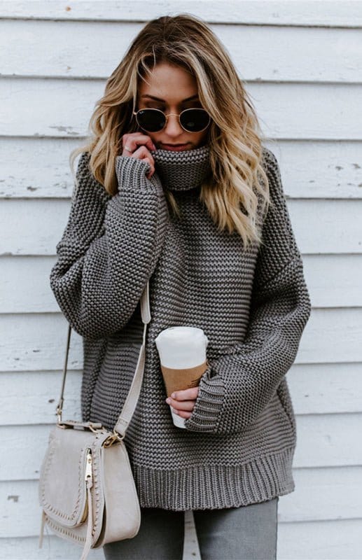 Thick Knit Oversize Turtle Neck Sweater