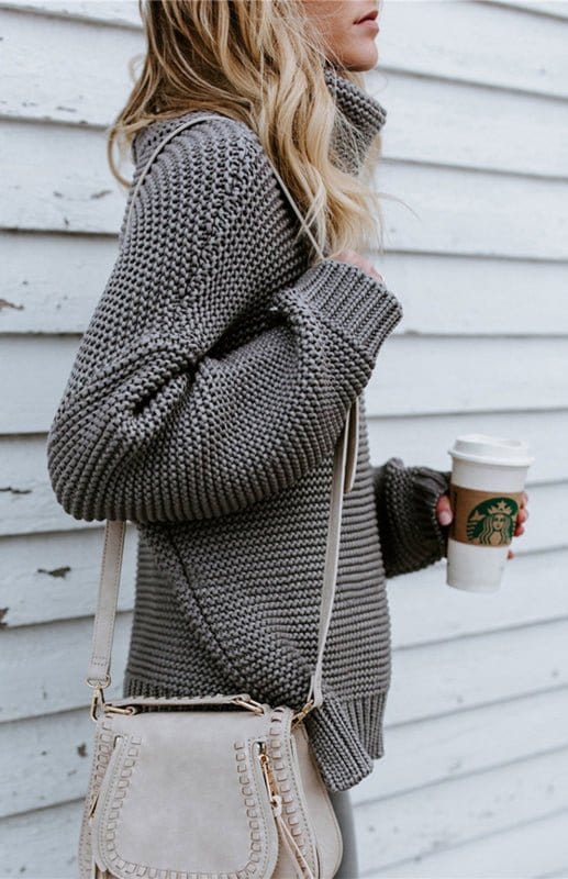 Thick Knit Oversize Turtle Neck Sweater