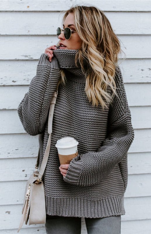 Thick Knit Oversize Turtle Neck Sweater