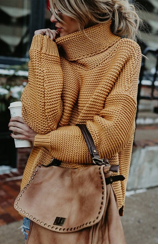 Thick Knit Oversize Turtle Neck Sweater