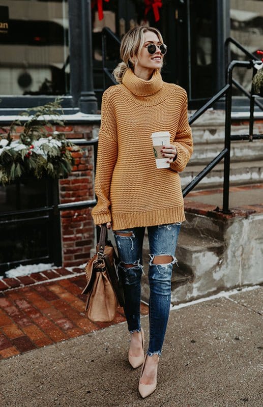 Thick Knit Oversize Turtle Neck Sweater