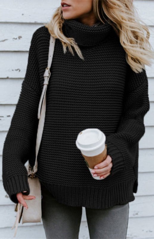 Thick Knit Oversize Turtle Neck Sweater Black / S