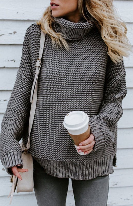 Thick Knit Oversize Turtle Neck Sweater Grey / S