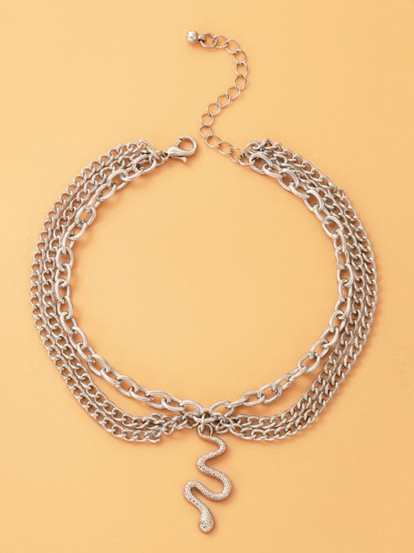 Three-Layer Chain Anklet Silver Snake / One Size