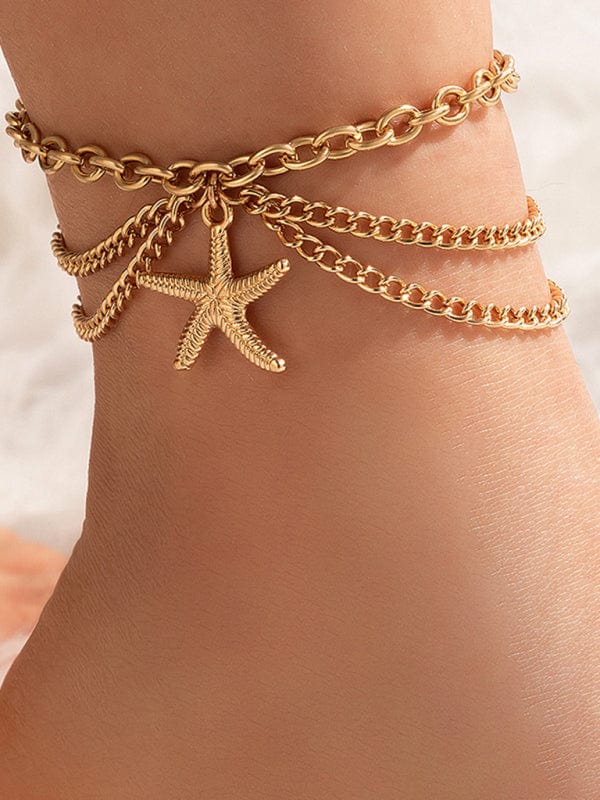 Three-Layer Chain Anklet Gold Starfish / One Size