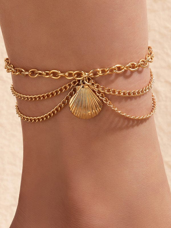 Three-Layer Chain Anklet Gold Shell / One Size