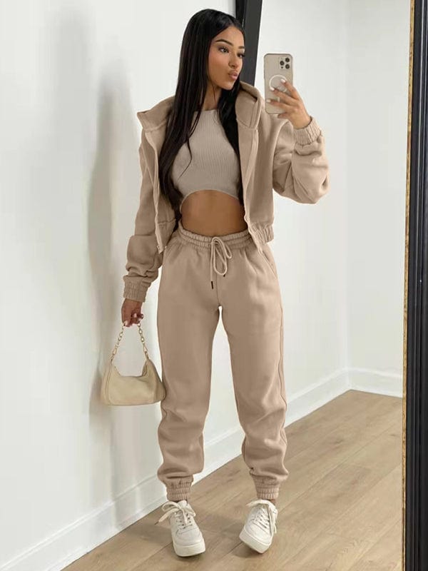 Three-Piece Fleece Set Khaki / S