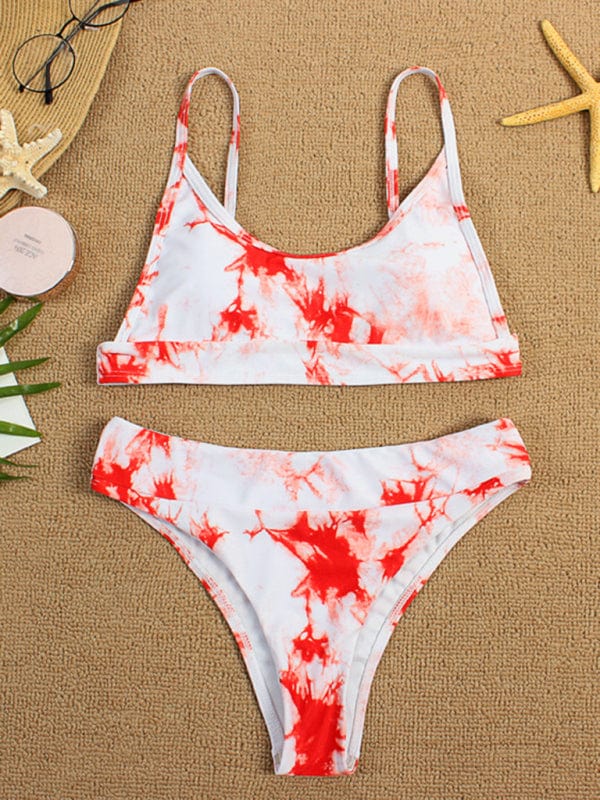 Tie Dye Push-Up Bikini Red / S