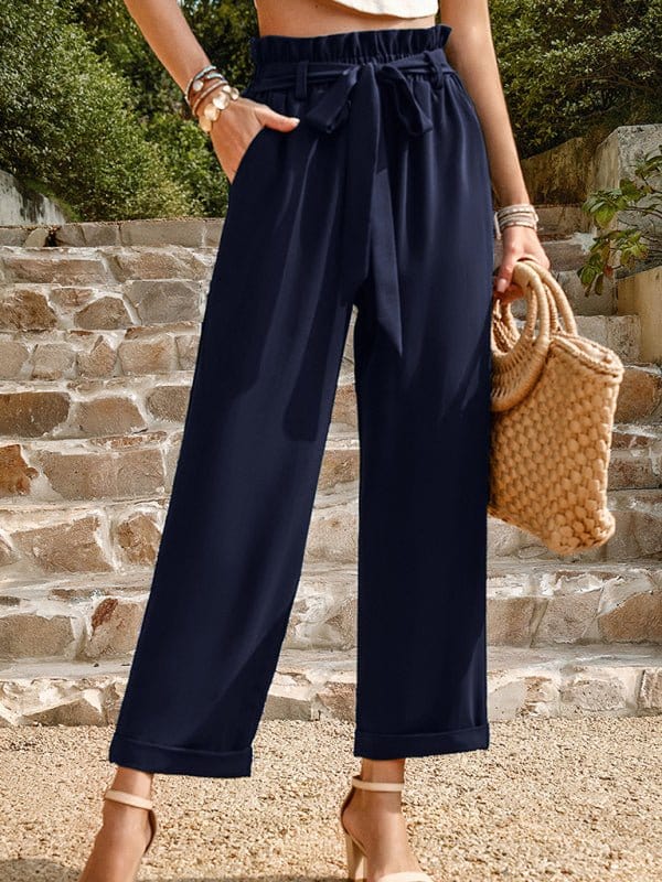 Tie Waist Trousers Navy Blue / S