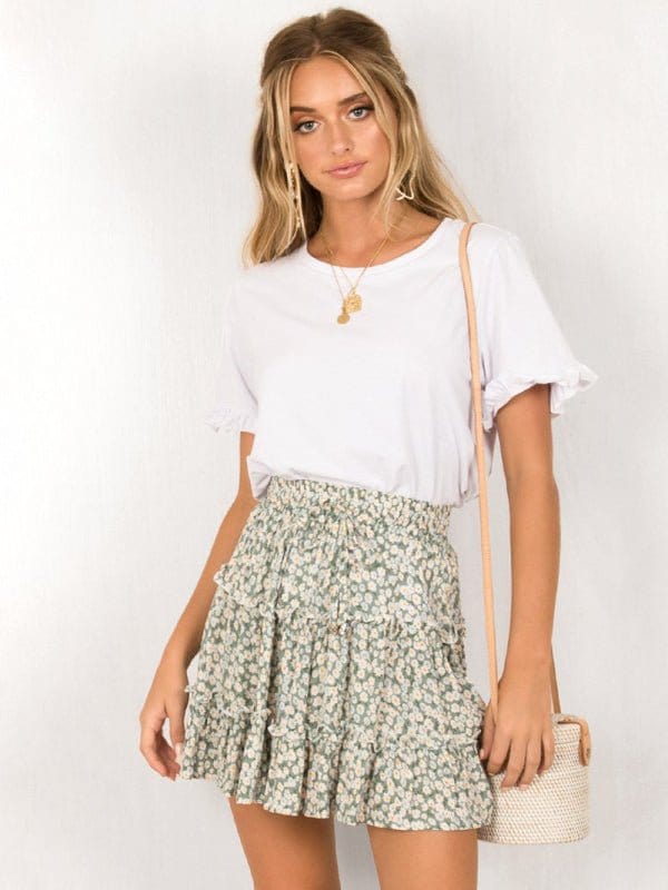 Tiered Ruffle Tie Mini Skirt