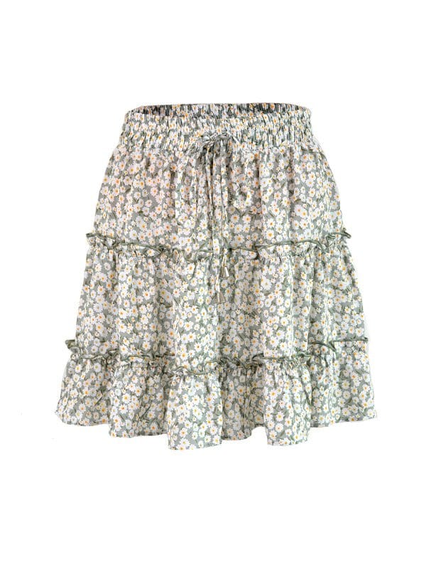 Tiered Ruffle Tie Mini Skirt