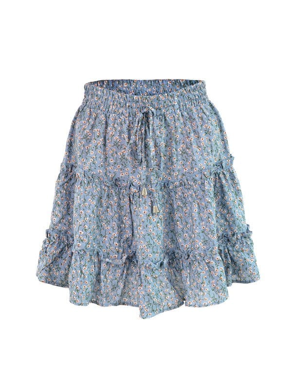 Tiered Ruffle Tie Mini Skirt