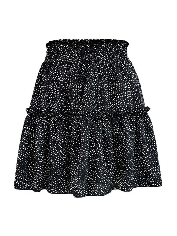 Tiered Ruffle Tie Mini Skirt Black dot / S