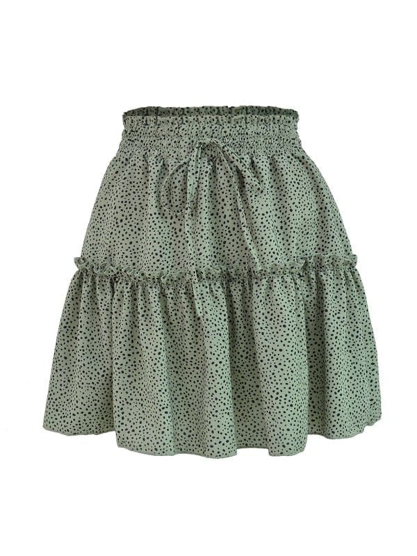 Tiered Ruffle Tie Mini Skirt Dark green dot / S