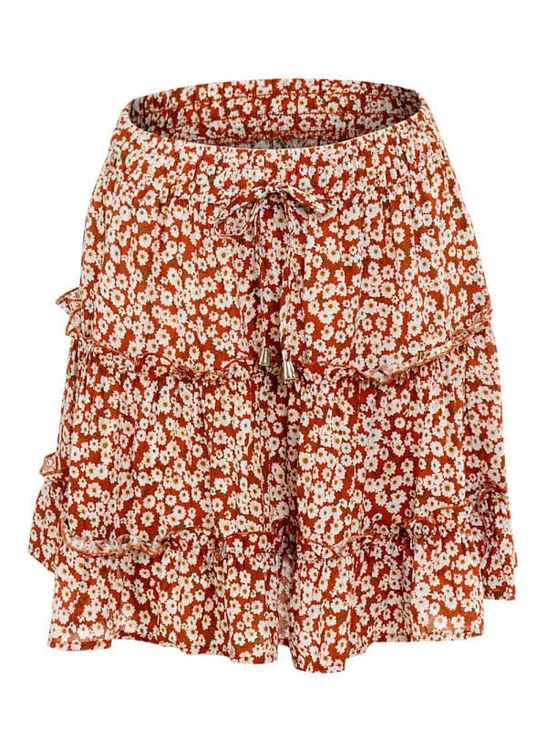 Tiered Ruffle Tie Mini Skirt New orange / S