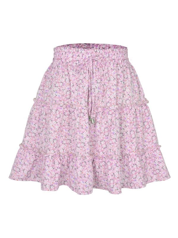 Tiered Ruffle Tie Mini Skirt New pink / S